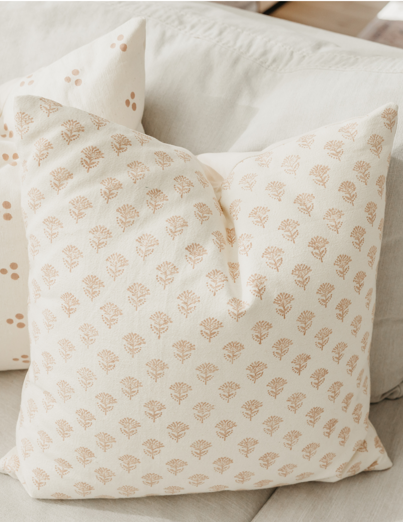 Hand Block Aster Blush flower Pillow - Ebb and Thread