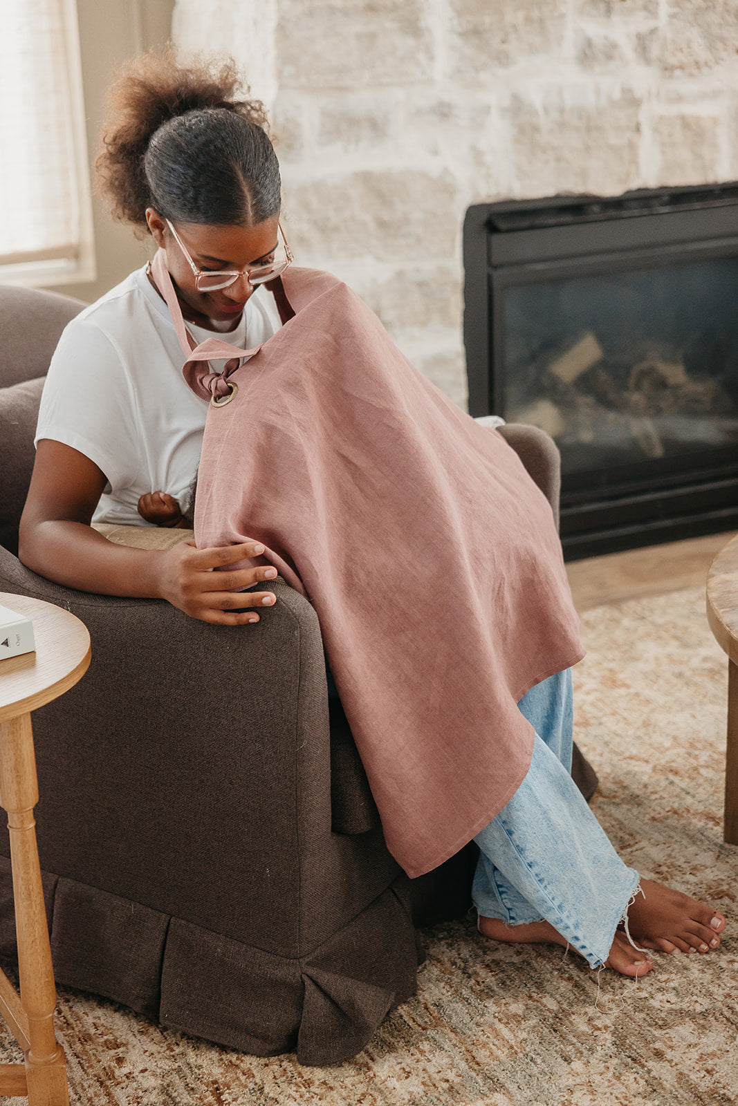 Linen Nursing Cover Luxe in Pink Peony