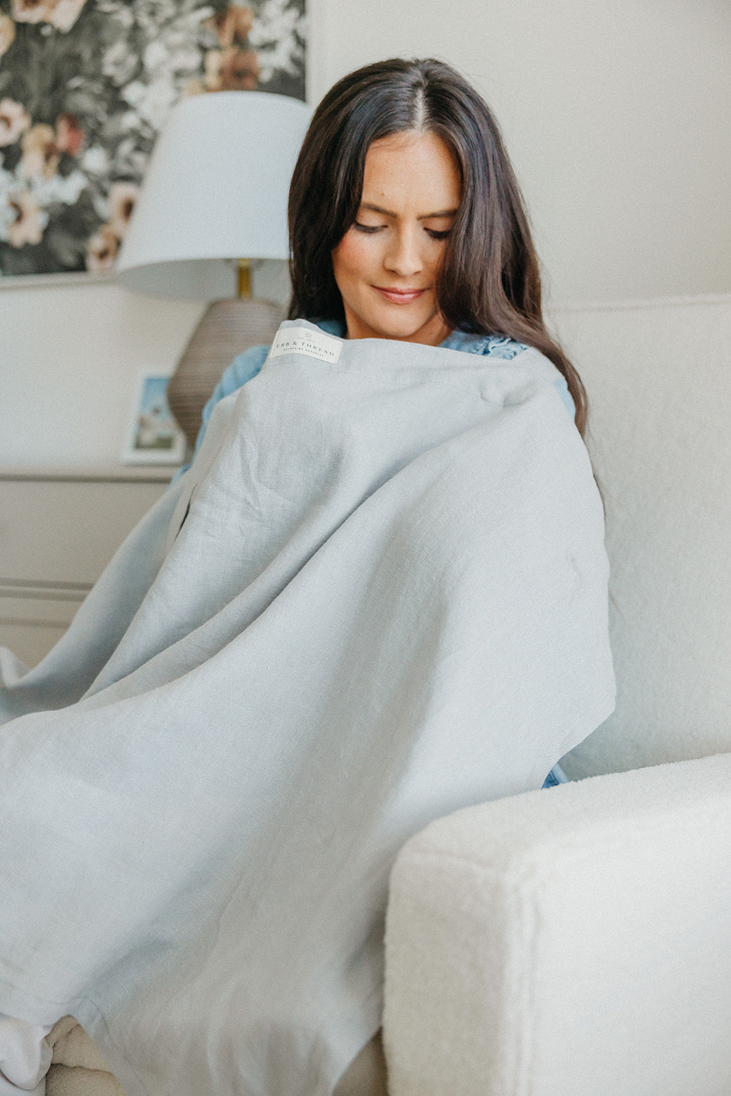 Linen Nursing Cover in Lullaby Gray