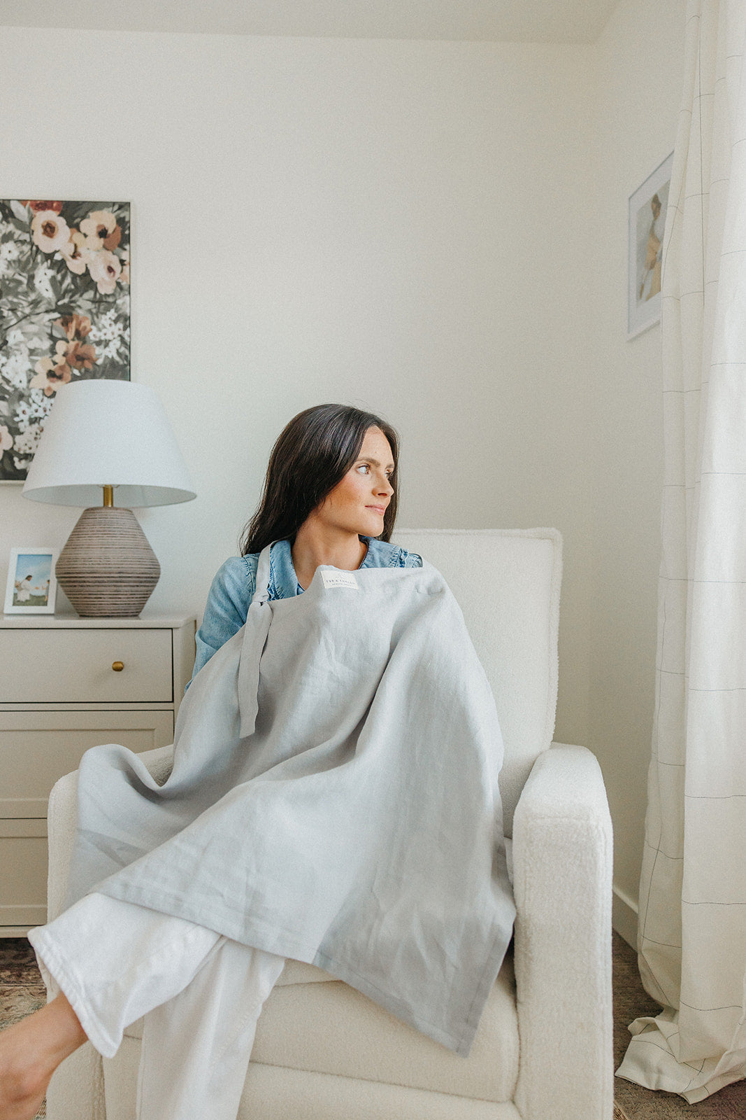 Linen Nursing Cover in Lullaby Gray
