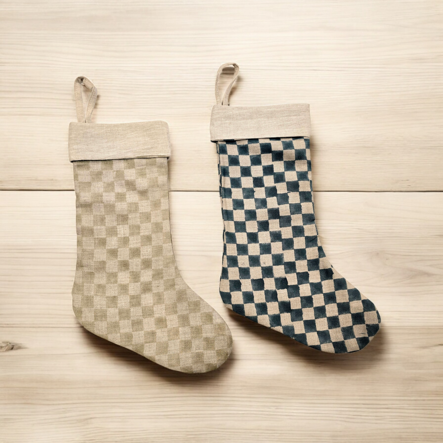 Block Checkered Stocking Steel Blue