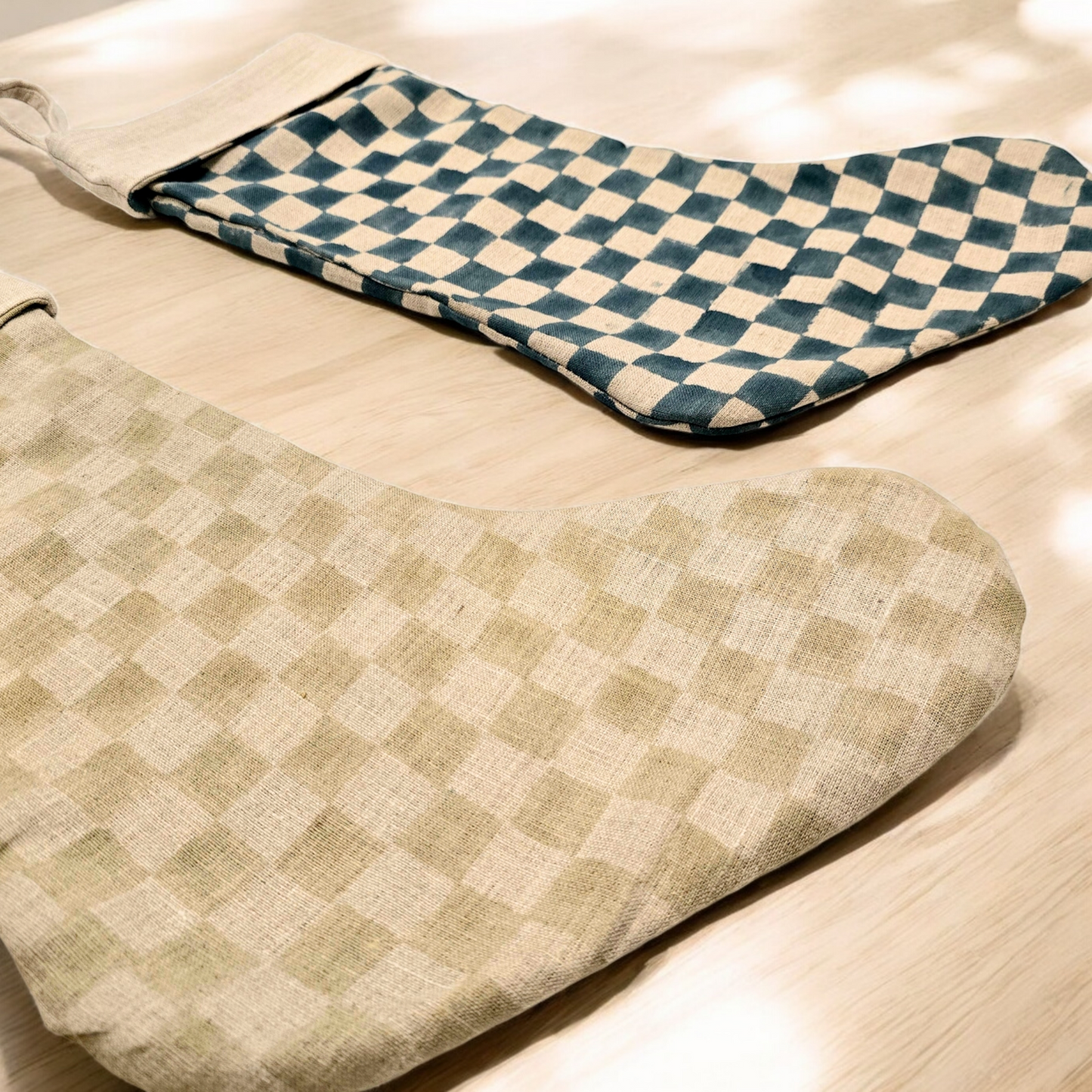 Block Checkered Stocking Steel Blue