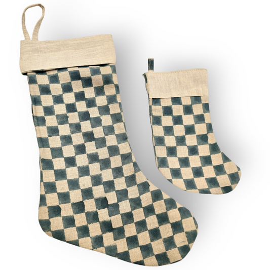 Block Checkered Stocking Steel Blue