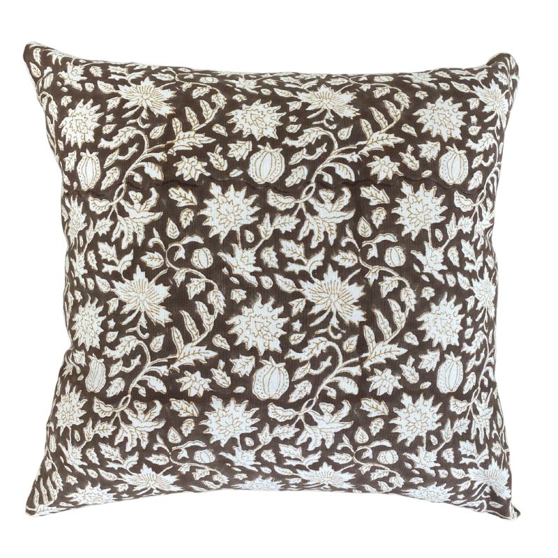 Hand Block Brown Woodland Pillow - Ebb and Thread