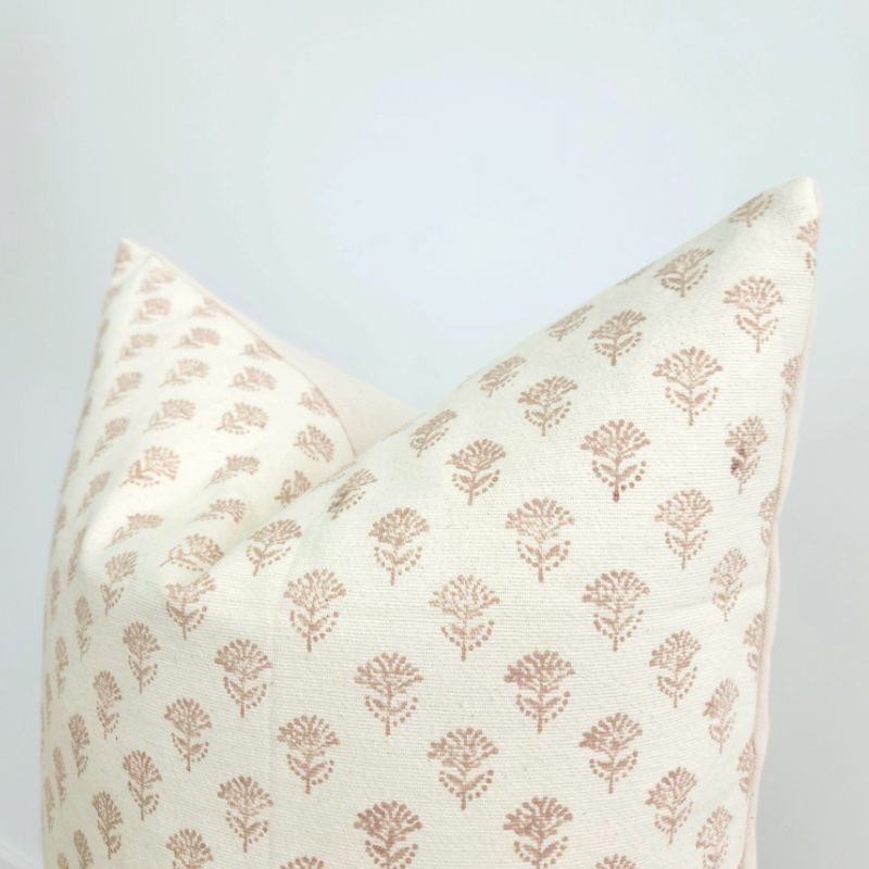 Hand Block Aster Blush flower Pillow - Ebb and Thread