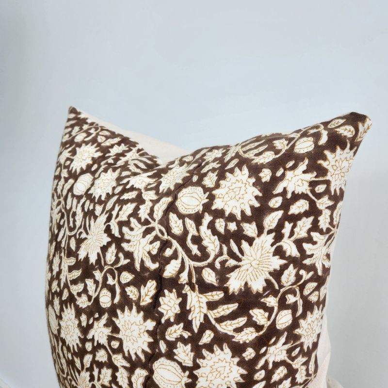 Hand Block Brown Woodland Pillow - Ebb and Thread