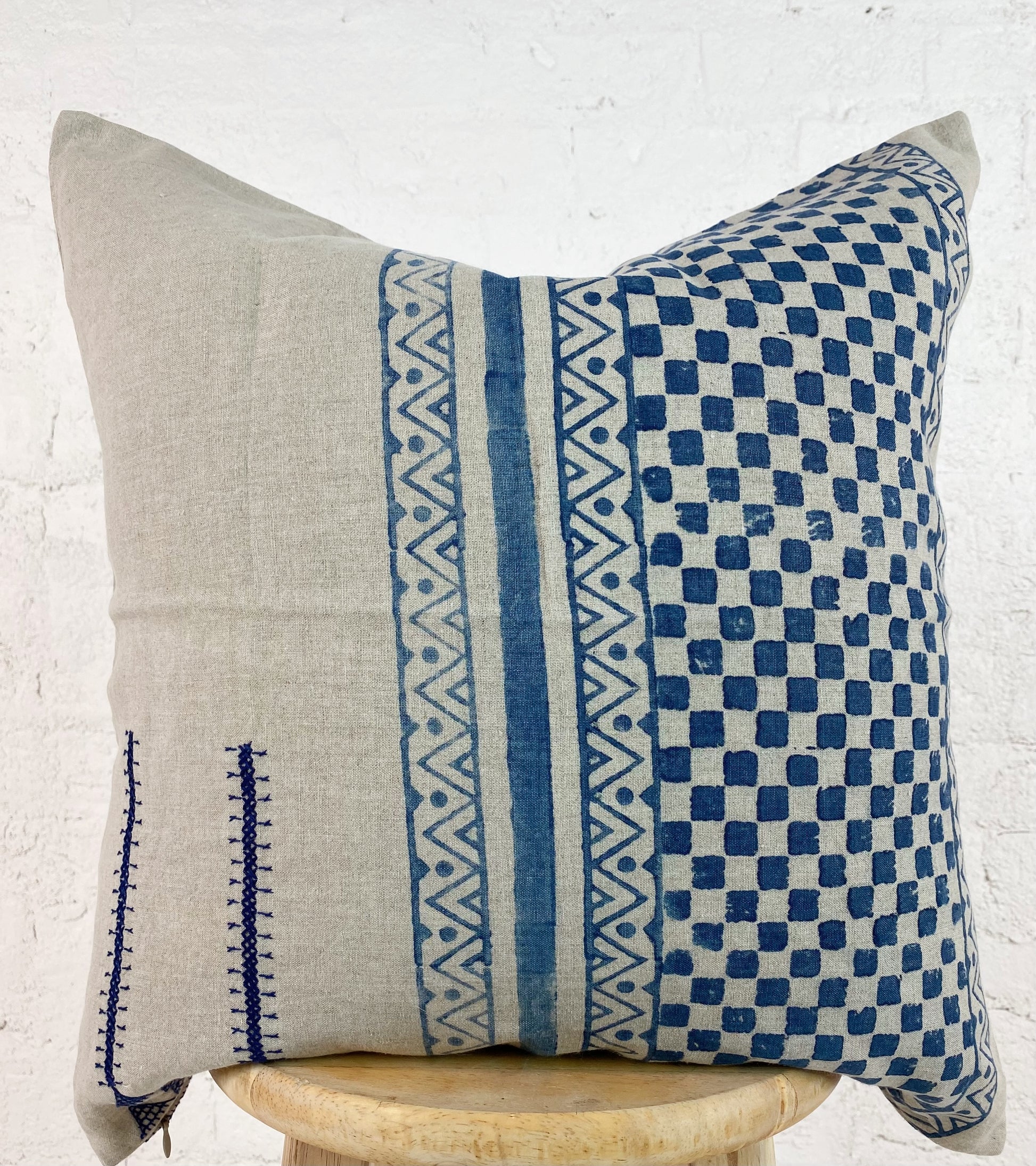 Indigo Neela Checkered Pillow - Ebb and Thread