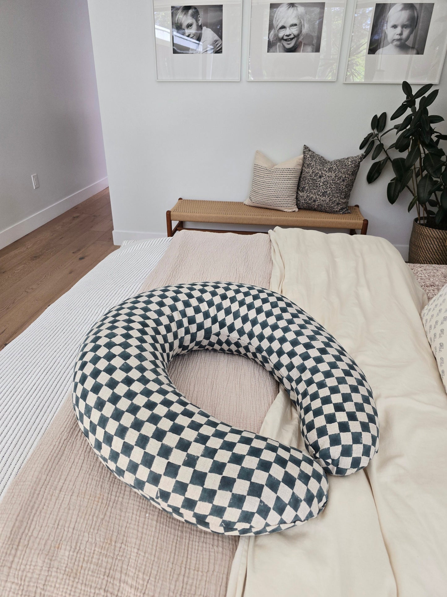 Uppi Nursing Pillow w/ Blue Checkered Cover