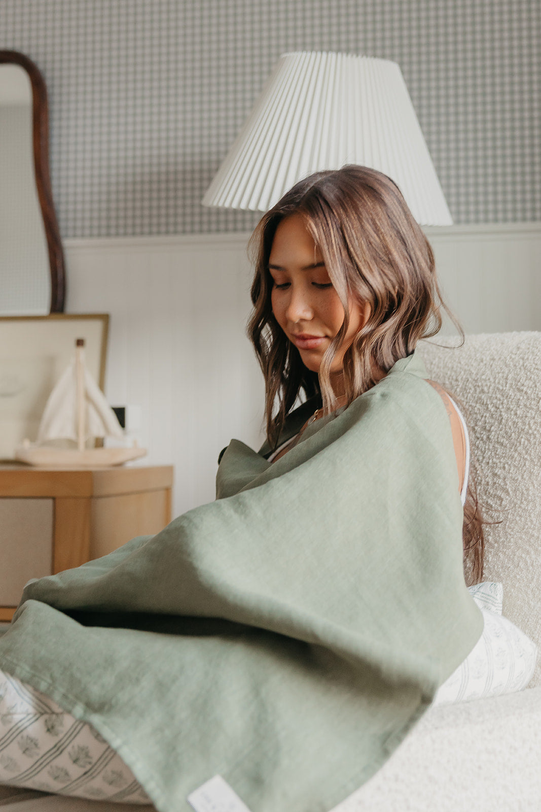 Linen Nursing Cover Luxe in Olive You Green