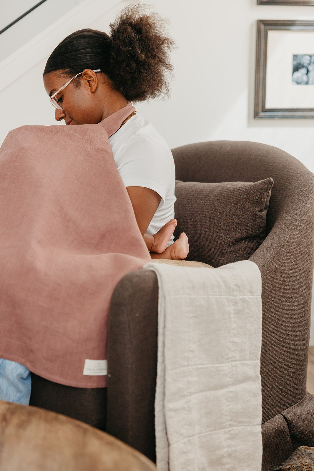 Linen Nursing Cover Luxe in Pink Peony