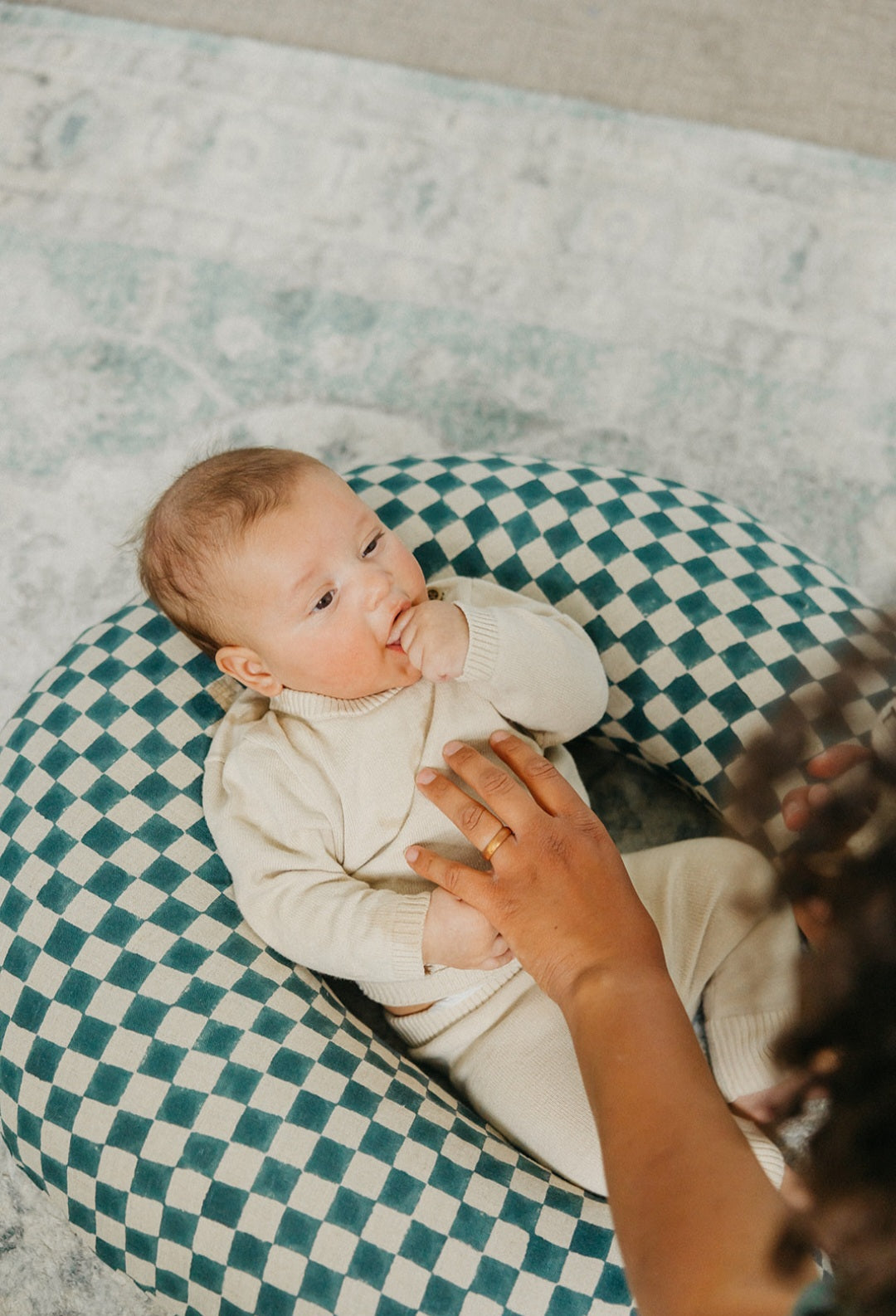 Uppi Nursing Pillow w/ Blue Checkered Cover