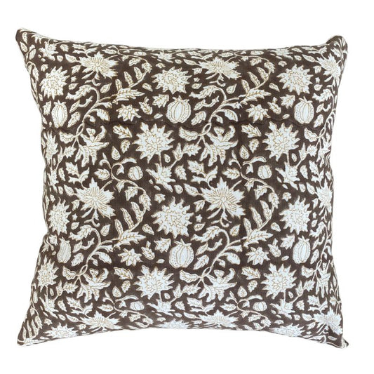 Hand Block Brown Woodland Pillow - Ebb and Thread