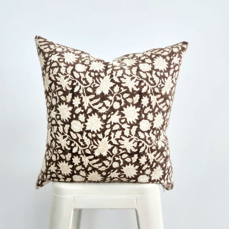 Hand Block Brown Woodland Pillow - Ebb and Thread